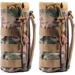 Set of 2 Water Bottles Pouch Bag, Tactical Drawstring Molle Water Bottle Holder
